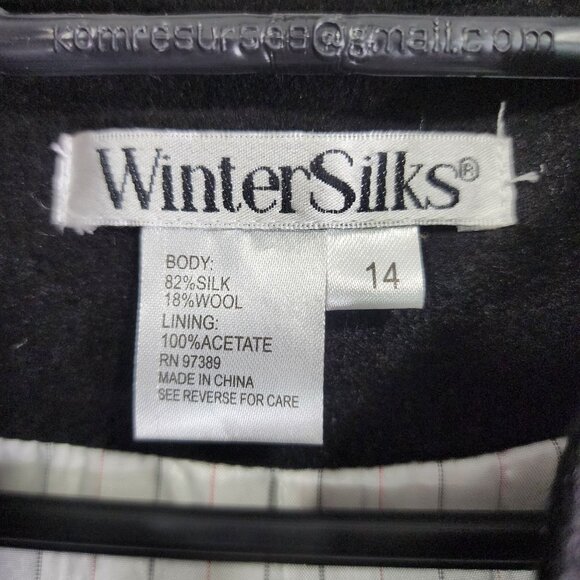 Womens Black WinterSilks Jacket Silk & Wool Blend Long Sleeve V Neck Size 14 - Picture 6 of 11